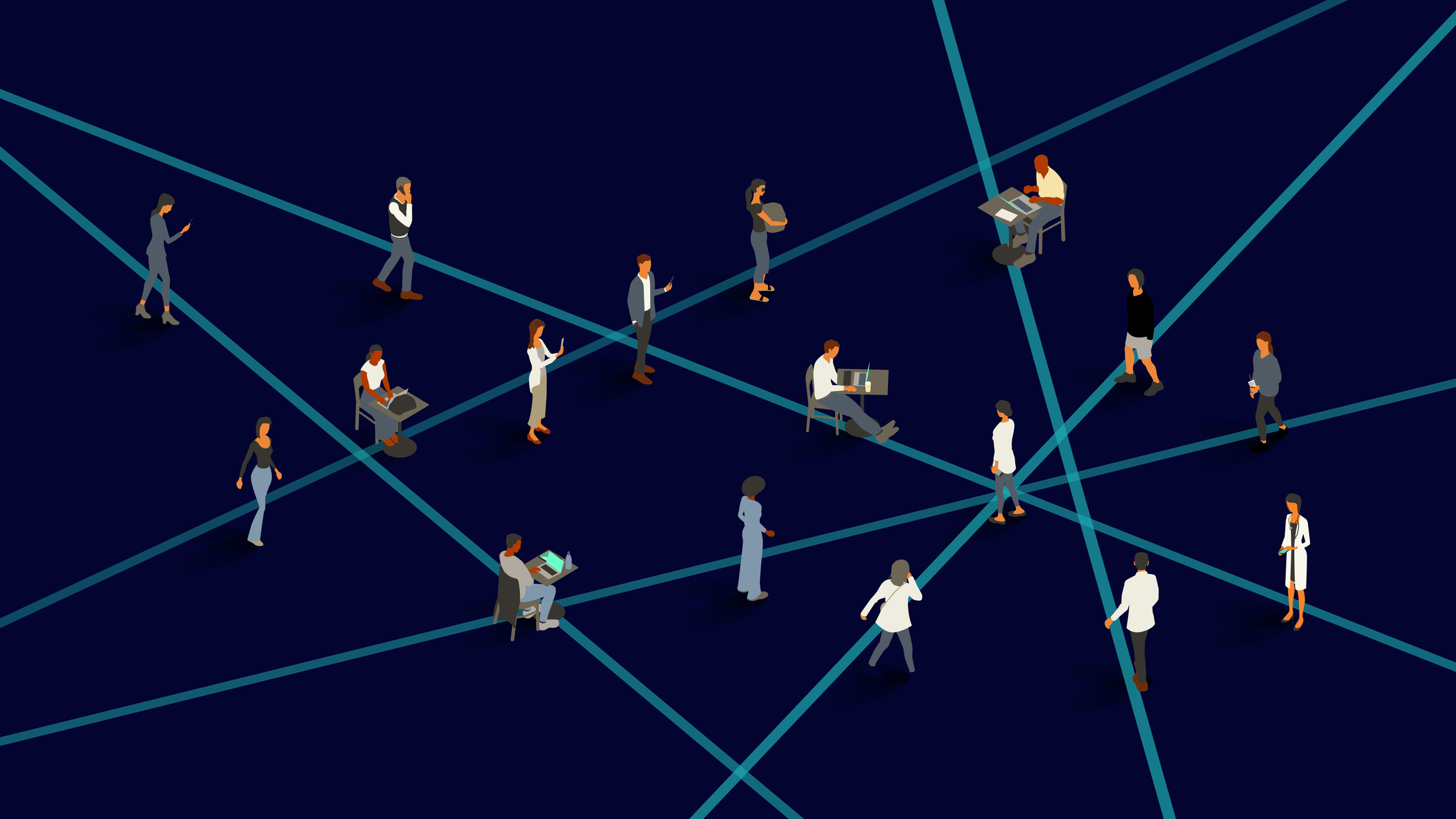 Illustration showing young professionals meeting online